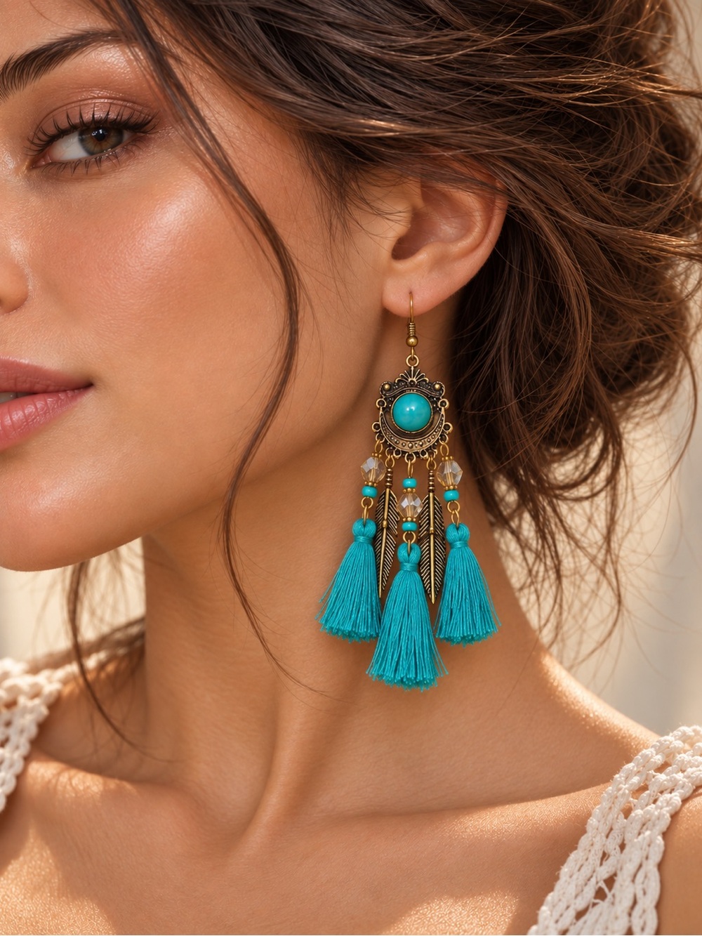Bohemian Turquoise Tassel Dangle Earrings - Vintage-Inspired